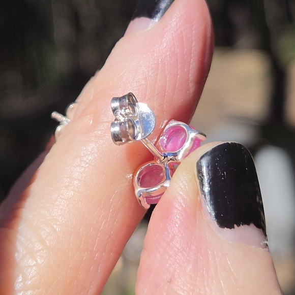 Star Ruby 2k Dual Stud Sterling & White Gold Earrings - Picture 8 of 8